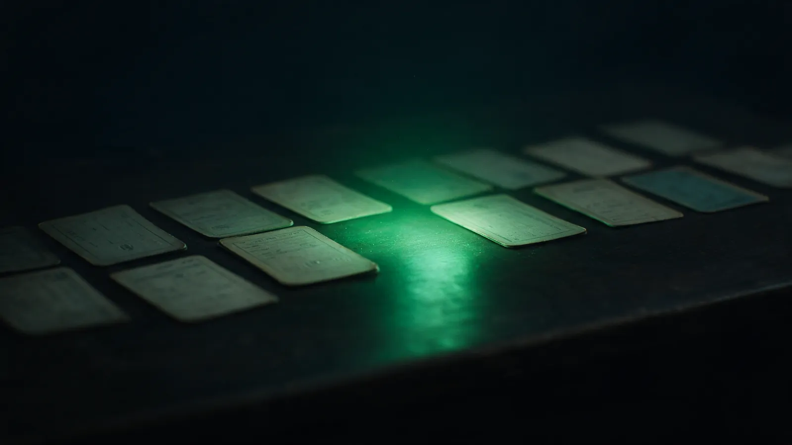 A dark timeline of medical visits with an empty stretch highlighted in emerald